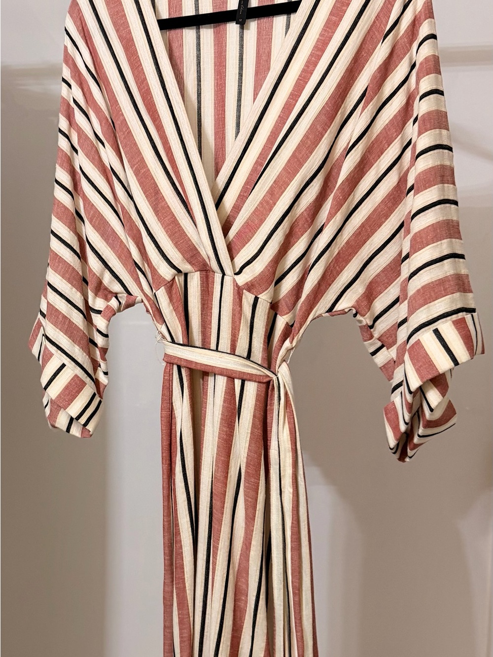 BCBGMaxAzria Striped Wrap Dress in Rust, Cream & Black